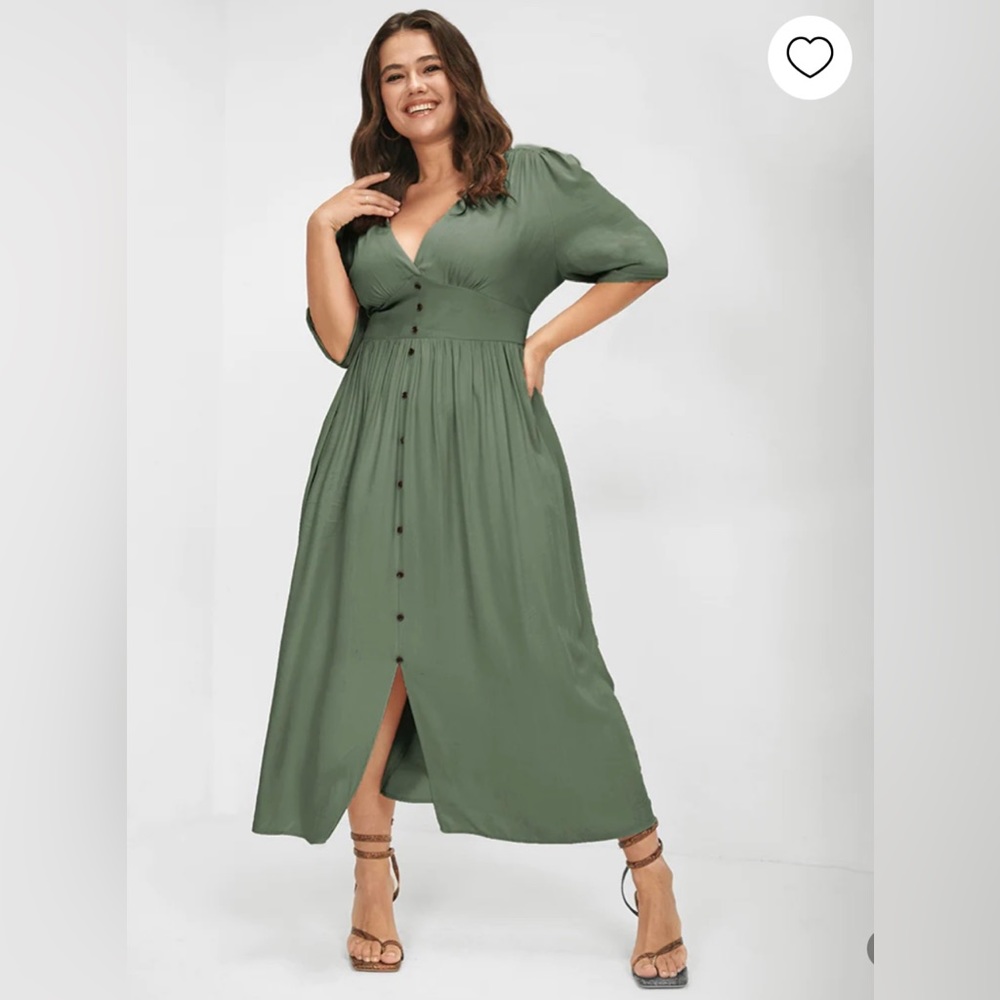 Plunging Neck Button Detail Pocket Maxi Dress - Picture 4 of 6